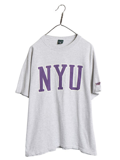 90s USA製 カレッジ プリント Tシャツ メンズ L / 古着 オールド ヘビーウェイト コットン カットソー クルーネック シンプル トップス 灰