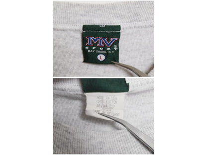 90s USA製 カレッジ プリント Tシャツ メンズ L / 古着 オールド ヘビーウェイト コットン カットソー クルーネック シンプル トップス 灰