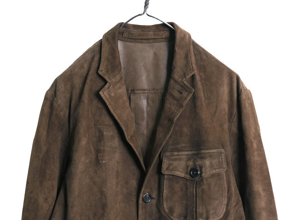 00s ポロ ラルフローレン 本革 ヌバック レザー テーラード ジャケット メンズ M 程 オールド 革ジャン ハンティング スウェード ブルゾン