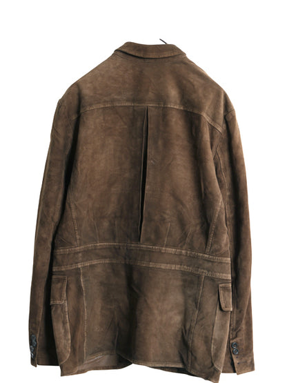 00s ポロ ラルフローレン 本革 ヌバック レザー テーラード ジャケット メンズ M 程 オールド 革ジャン ハンティング スウェード ブルゾン