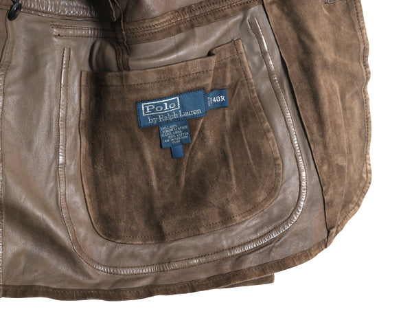 00s ポロ ラルフローレン 本革 ヌバック レザー テーラード ジャケット メンズ M 程 オールド 革ジャン ハンティング スウェード ブルゾン