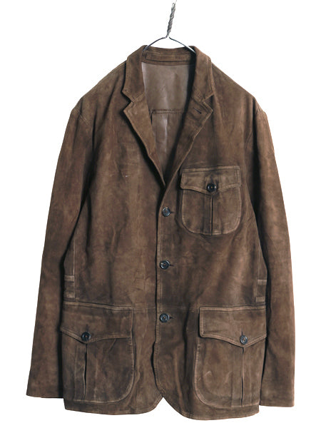00s ポロ ラルフローレン 本革 ヌバック レザー テーラード ジャケット メンズ M 程 オールド 革ジャン ハンティング スウェード ブルゾン