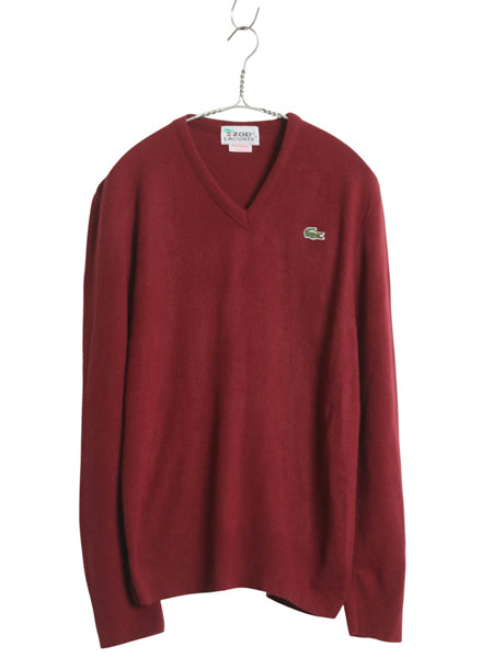 70s ラコステ Vネック ニット セーター メンズ レディース M 古着 ヴィンテージ 100% カシミヤ ワンポイント シンプル バーガンディ 薄手