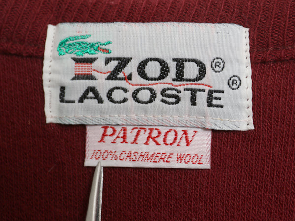 70s ラコステ Vネック ニット セーター メンズ レディース M 古着 ヴィンテージ 100% カシミヤ ワンポイント シンプル バーガンディ 薄手