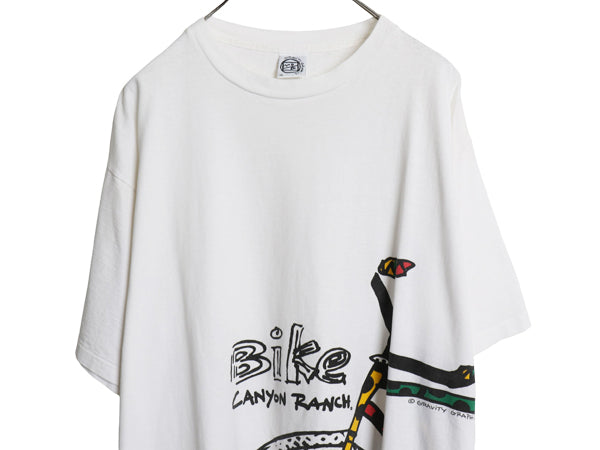 90s USA製 アート イラスト プリント Tシャツ メンズ XL / オールド グラフィック 自転車 BMX ラスタ シングルステッチ 大きいサイズ 白