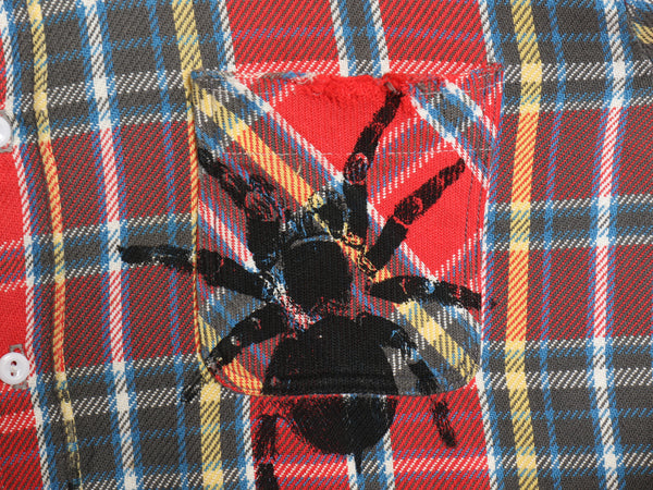 70s ★ ビッグマック スパイダー ハンドプリント ヘビー フランネル シャツ メンズ L / ヴィンテージ チェック ネルシャツ リメイク 総柄