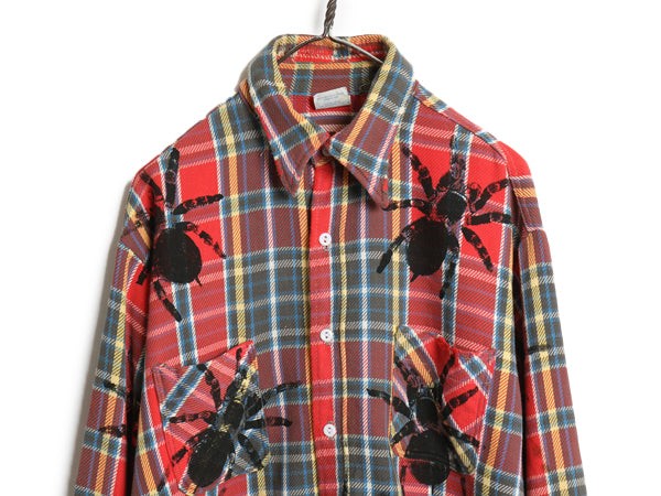 70s ★ ビッグマック スパイダー ハンドプリント ヘビー フランネル シャツ メンズ L / ヴィンテージ チェック ネルシャツ リメイク 総柄