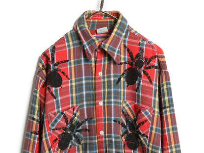 70s ★ ビッグマック スパイダー ハンドプリント ヘビー フランネル シャツ メンズ L / ヴィンテージ チェック ネルシャツ リメイク 総柄