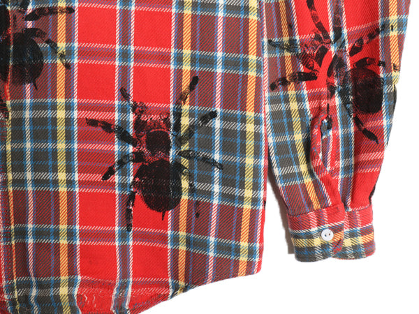 70s ★ ビッグマック スパイダー ハンドプリント ヘビー フランネル シャツ メンズ L / ヴィンテージ チェック ネルシャツ リメイク 総柄
