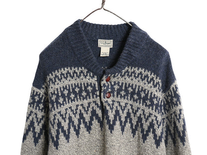 エルエルビーン ヘンリーネック ニット セーター メンズ XL ラム ウール フェアアイル ノルディック バーズアイ 総柄 求心柄 大きいサイズ