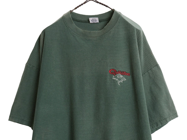 90s USA製 ☆ クイックシルバー エンボス ボーダー 半袖 Tシャツ メンズ XL 旧タグ オールド サーフ ワンポイント ロゴ刺繍 ヘビーウェイト