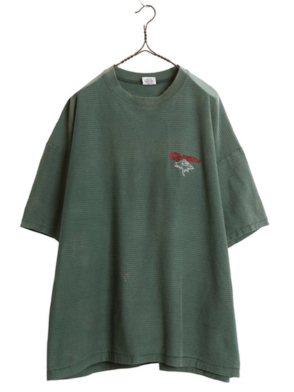 90s USA製 ☆ クイックシルバー エンボス ボーダー 半袖 Tシャツ メンズ XL 旧タグ オールド サーフ ワンポイント ロゴ刺繍 ヘビーウェイト