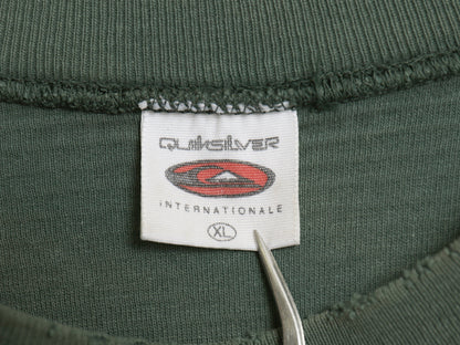 90s USA製 ☆ クイックシルバー エンボス ボーダー 半袖 Tシャツ メンズ XL 旧タグ オールド サーフ ワンポイント ロゴ刺繍 ヘビーウェイト