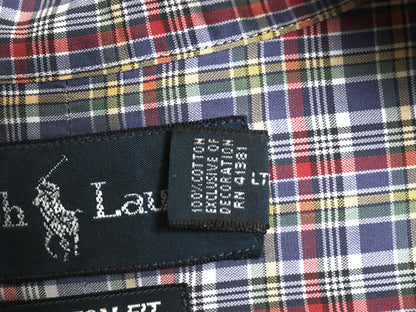 00s ラルフローレン チェック 長袖 ボタンダウン シャツ メンズ XL オールド ポロ コットン きれいめ スリム 大きいサイズ マルチカラー BD