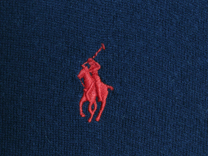 ポロ ラルフローレン ニット セーター メンズ M 高級 コットン カシミヤ ハイゲージ 薄手 ワンポイント ポニー 刺繍 クルーネック ネイビー