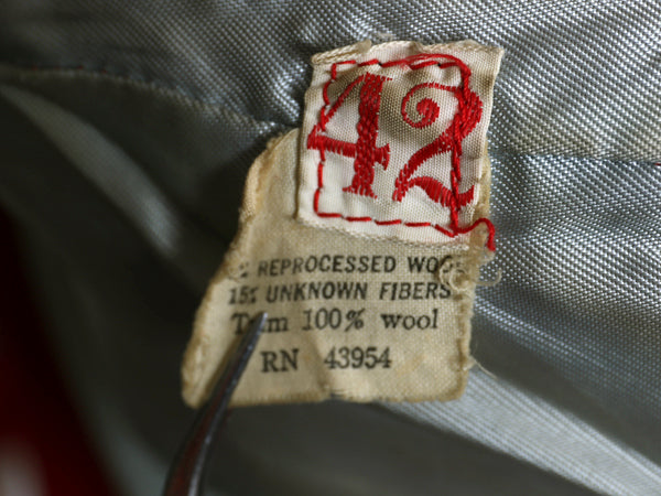 60s USA製 ★ 袖 本革 レザー ウール ロング スタジャン メンズ L ヴィンテージ 襟付き ジャケット ハーフ コート サガラ ワッペン付き 赤