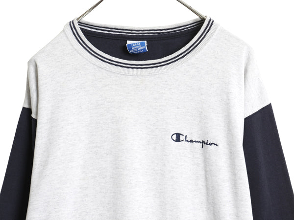 90s USA製 チャンピオン ベースボール Tシャツ メンズ L / オールド ロンT 7分袖 ワンポイント スクリプト ロゴ刺繍 ツートン カットソー