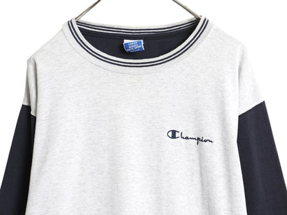 90s USA製 チャンピオン ベースボール Tシャツ メンズ L / オールド ロンT 7分袖 ワンポイント スクリプト ロゴ刺繍 ツートン カットソー