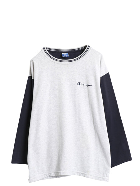 90s USA製 チャンピオン ベースボール Tシャツ メンズ L / オールド ロンT 7分袖 ワンポイント スクリプト ロゴ刺繍 ツートン カットソー