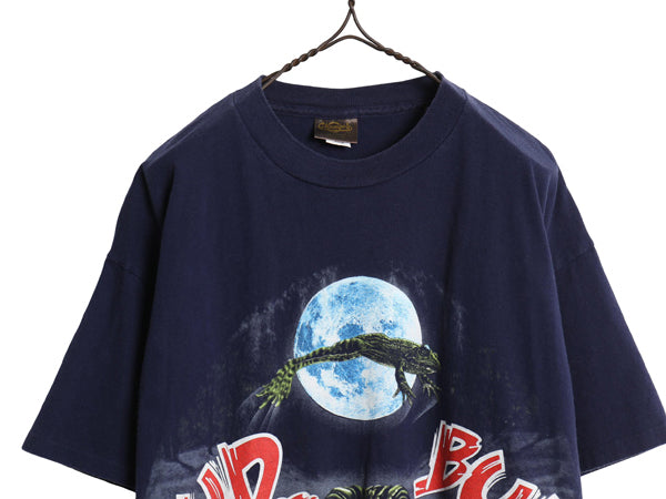 90s USA製 ★ バドワイザー カエル イラスト プリント Tシャツ メンズ L / 古着 オールド キャラクター ビール 企業物 当時物 アニマル 紺