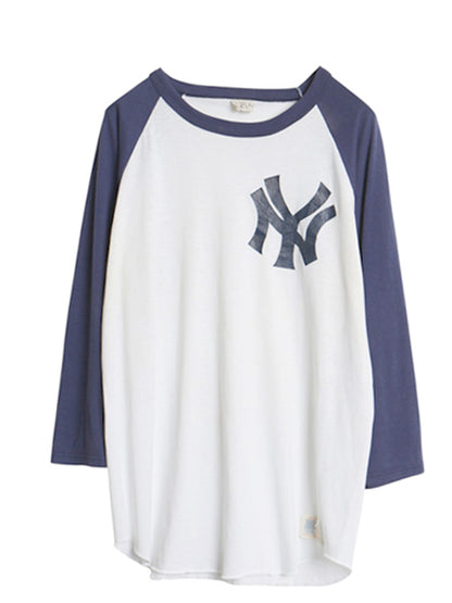 80s USA製 ヤンキース プリント ベースボール Tシャツ メンズ L / ヴィンテージ MLB オフィシャル 大リーグ 7分袖 クルーネック ツートン