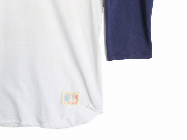 80s USA製 ヤンキース プリント ベースボール Tシャツ メンズ L / ヴィンテージ MLB オフィシャル 大リーグ 7分袖 クルーネック ツートン