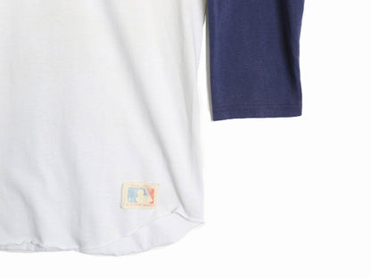 80s USA製 ヤンキース プリント ベースボール Tシャツ メンズ L / ヴィンテージ MLB オフィシャル 大リーグ 7分袖 クルーネック ツートン