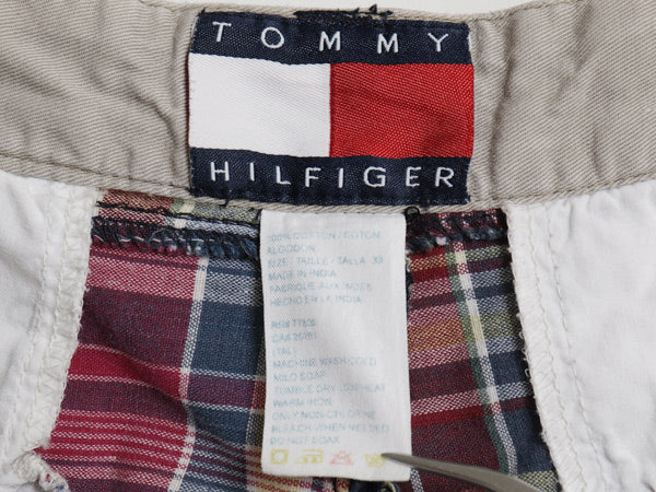 90s トミーヒルフィガー パッチワーク ショートパンツ メンズ L / 古着 オールド マドラス チェック ショーツ 短パン コットン ツータック
