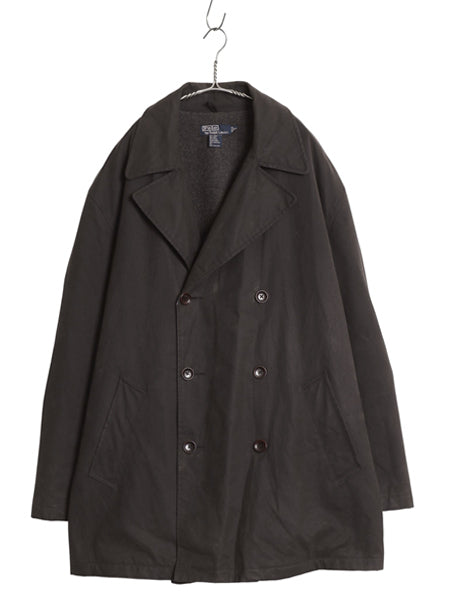 90s ★ ポロ ラルフローレン オイルド Pコート メンズ XL オールド ワックス ダブルブレスト ジャケット ハーフコート ウール ライナー付き