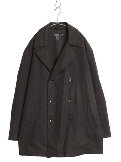 90s ★ ポロ ラルフローレン オイルド Pコート メンズ XL オールド ワックス ダブルブレスト ジャケット ハーフコート ウール ライナー付き