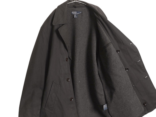 90s ★ ポロ ラルフローレン オイルド Pコート メンズ XL オールド ワックス ダブルブレスト ジャケット ハーフコート ウール ライナー付き