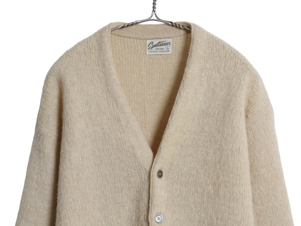 60s 70s ★ モヘア ニット カーディガン メンズ L / 古着 ヴィンテージ ウール セーター 毛長 シャギー 前開き グランジ 無地 ナチュラル
