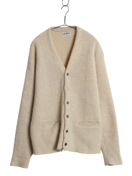 60s 70s ★ モヘア ニット カーディガン メンズ L / 古着 ヴィンテージ ウール セーター 毛長 シャギー 前開き グランジ 無地 ナチュラル