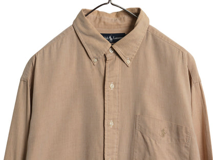 90s ラルフローレン ヘリンボーン ストライプ 長袖 ボタンダウン シャツ メンズ L 古着 オールド ポロ 長袖シャツ コットン ワンポイント 