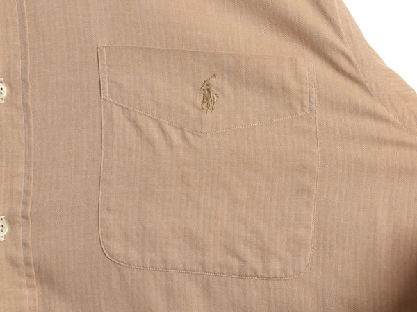 90s ラルフローレン ヘリンボーン ストライプ 長袖 ボタンダウン シャツ メンズ L 古着 オールド ポロ 長袖シャツ コットン ワンポイント 