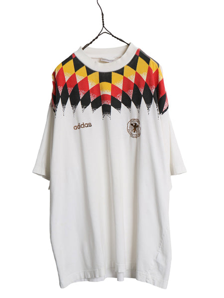 90s ★ アディダス ドイツ代表 サッカー Tシャツ メンズ XL オールド オフィシャル 当時物 ワールドカップ フットボール プリント 刺繍 白