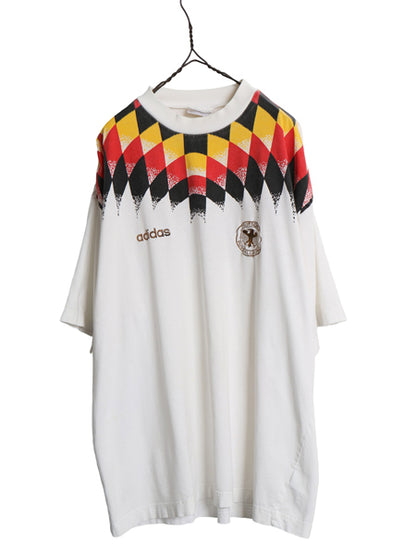 90s ★ アディダス ドイツ代表 サッカー Tシャツ メンズ XL オールド オフィシャル 当時物 ワールドカップ フットボール プリント 刺繍 白