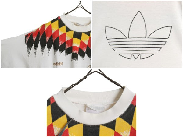 90s ★ アディダス ドイツ代表 サッカー Tシャツ メンズ XL オールド オフィシャル 当時物 ワールドカップ フットボール プリント 刺繍 白