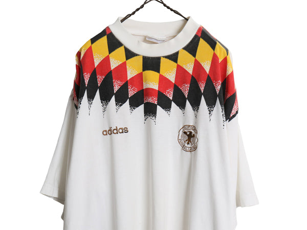 90s ★ アディダス ドイツ代表 サッカー Tシャツ メンズ XL オールド オフィシャル 当時物 ワールドカップ フットボール プリント 刺繍 白