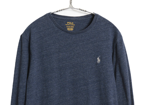 ポロ ラルフローレン 長袖 Tシャツ メンズ S ロンT ロングスリーブ コットン シングルステッチ ワンポイント カットソー インナー ネイビー