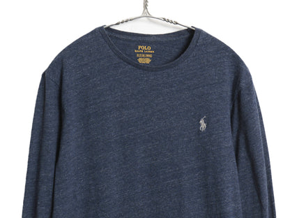 ポロ ラルフローレン 長袖 Tシャツ メンズ S ロンT ロングスリーブ コットン シングルステッチ ワンポイント カットソー インナー ネイビー