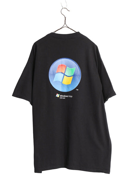 00s ★ マイクロソフト Windows イラスト プリント Tシャツ メンズ XL 古着 オールド 企業物 当時物 ロゴ グラフィック コンピューター 黒