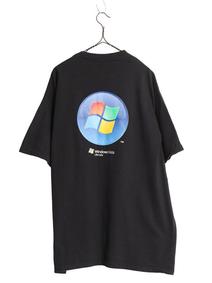 00s ★ マイクロソフト Windows イラスト プリント Tシャツ メンズ XL 古着 オールド 企業物 当時物 ロゴ グラフィック コンピューター 黒