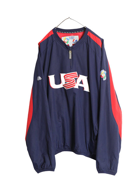 2006 WBC アメリカ 代表 プルオーバー ナイロン ジャケット メンズ XL / マジェスティック スタジャン ハーフジップ ブルゾン 大きいサイズ