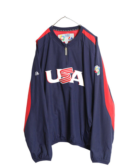 2006 WBC アメリカ 代表 プルオーバー ナイロン ジャケット メンズ XL / マジェスティック スタジャン ハーフジップ ブルゾン 大きいサイズ