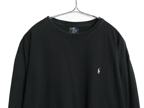 90s ポロ ラルフローレン 長袖 Tシャツ メンズ XL / オールド ロンT ロングスリーブ コットン カットソー 大きいサイズ ブラック シンプル