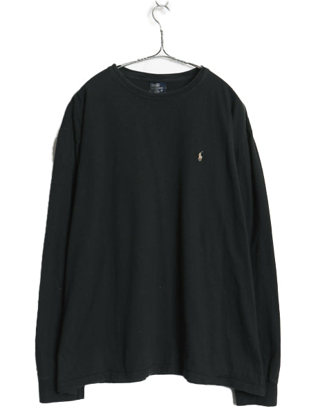 90s ポロ ラルフローレン 長袖 Tシャツ メンズ XL / オールド ロンT ロングスリーブ コットン カットソー 大きいサイズ ブラック シンプル
