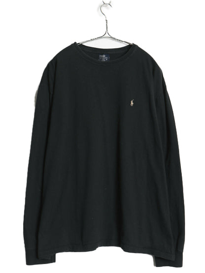90s ポロ ラルフローレン 長袖 Tシャツ メンズ XL / オールド ロンT ロングスリーブ コットン カットソー 大きいサイズ ブラック シンプル