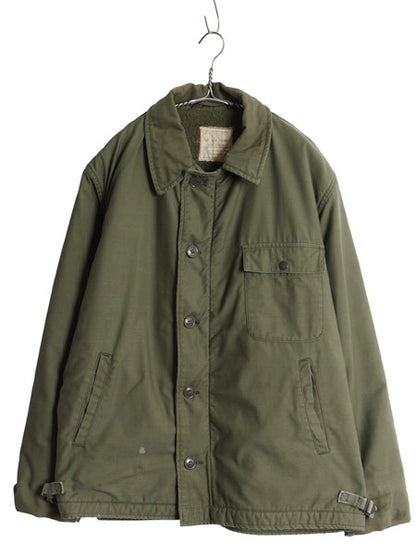 70s 米軍実物 USN ネイビー A-2 デッキ ジャケット LARGE / ヴィンテージ 79年製 ミリタリー 軍物 裏ボア ライナー付き ブルゾン オリーブ