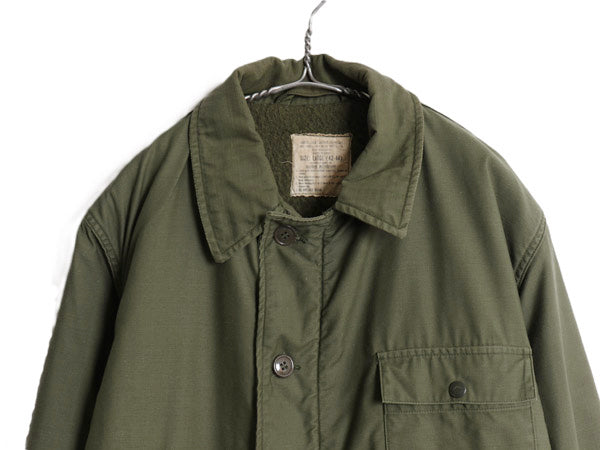 70s 米軍実物 USN ネイビー A-2 デッキ ジャケット LARGE / ヴィンテージ 79年製 ミリタリー 軍物 裏ボア ライナー付き ブルゾン オリーブ